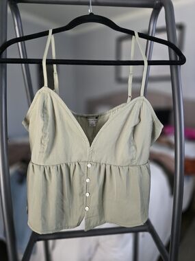 American Eagle Outfitters Sage Green Button-Front Peplum Cami